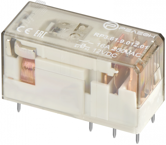 Изображение товара Низкопрофильное реле 16А, 12В DC с прозрачным корпусом