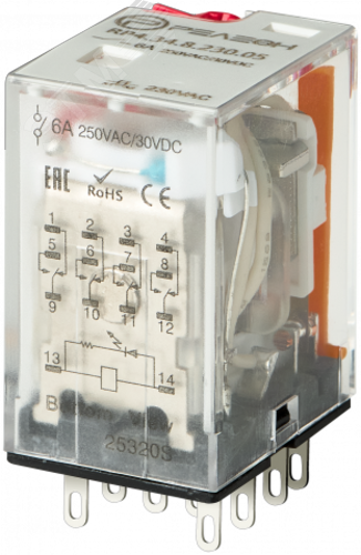 Изображение товара Промежуточное реле 4 перекидных контакта 6А 115В AC с индикатором Светодиод и блокируемой кнопкой п Изображение товара Промежуточное реле 4 перекидных контакта 6А 115В AC с индикатором Светодиод и блокируемой кнопкой п