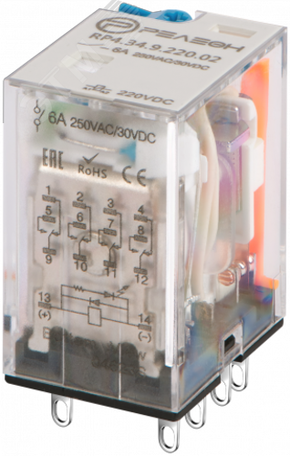 Изображение товара Промежуточное реле с 4 переключающими контактами АК 220 В DC IP50 Релеон