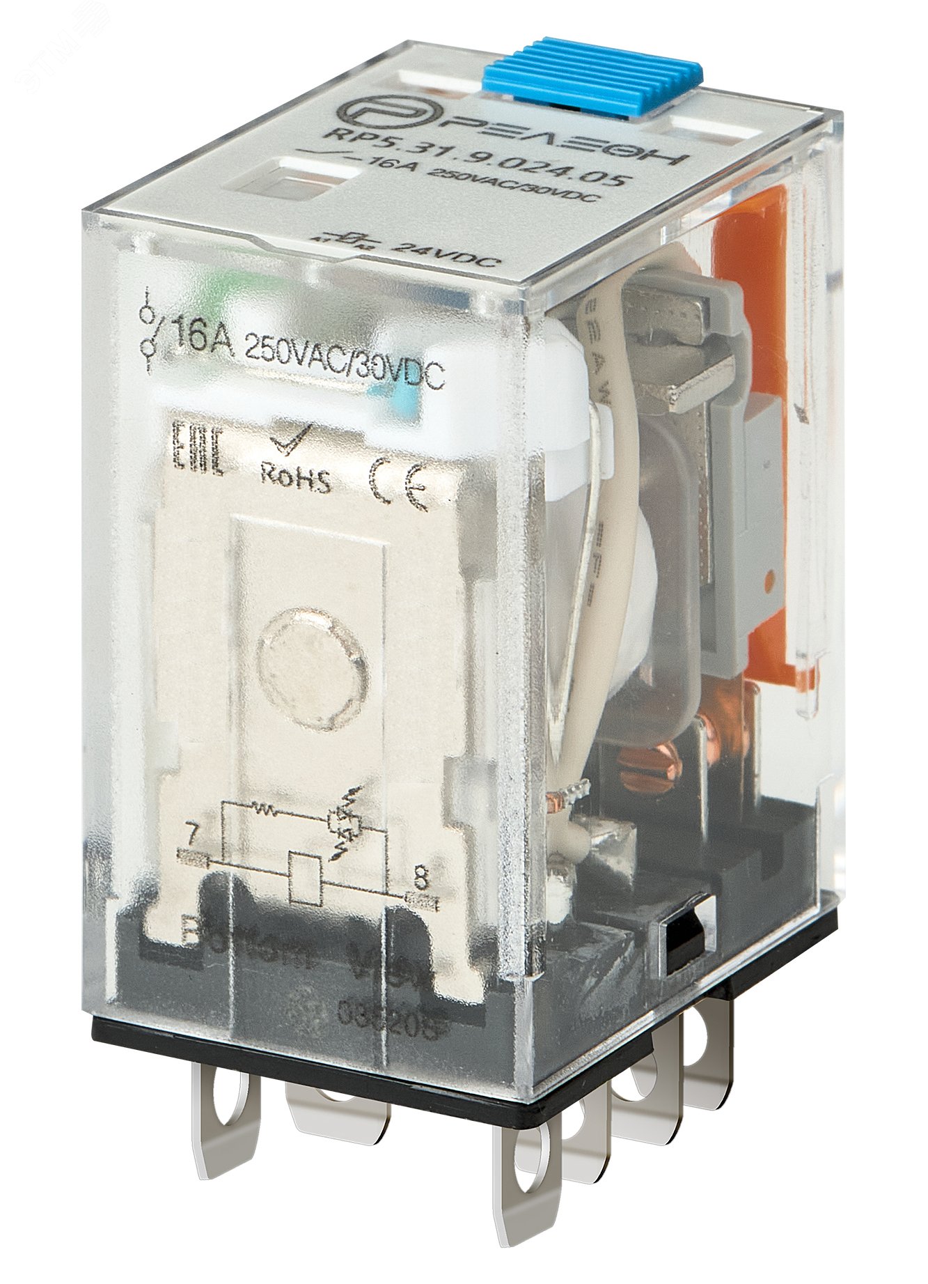 Изображение товара Миниатюрное силовое реле 16А (24В DC) с индикатором