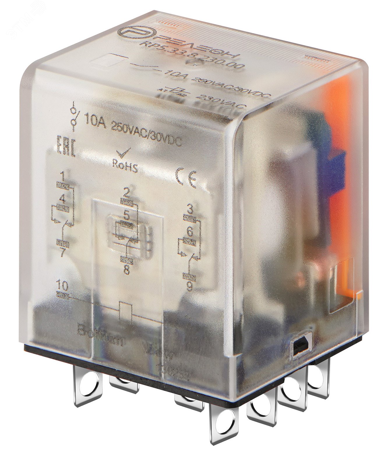 Изображение товара Миниатюрное силовое реле с 3 перекидными контактами 10А 230В AC для автоматизации Изображение товара Миниатюрное силовое реле с 3 перекидными контактами 10А 230В AC для автоматизации