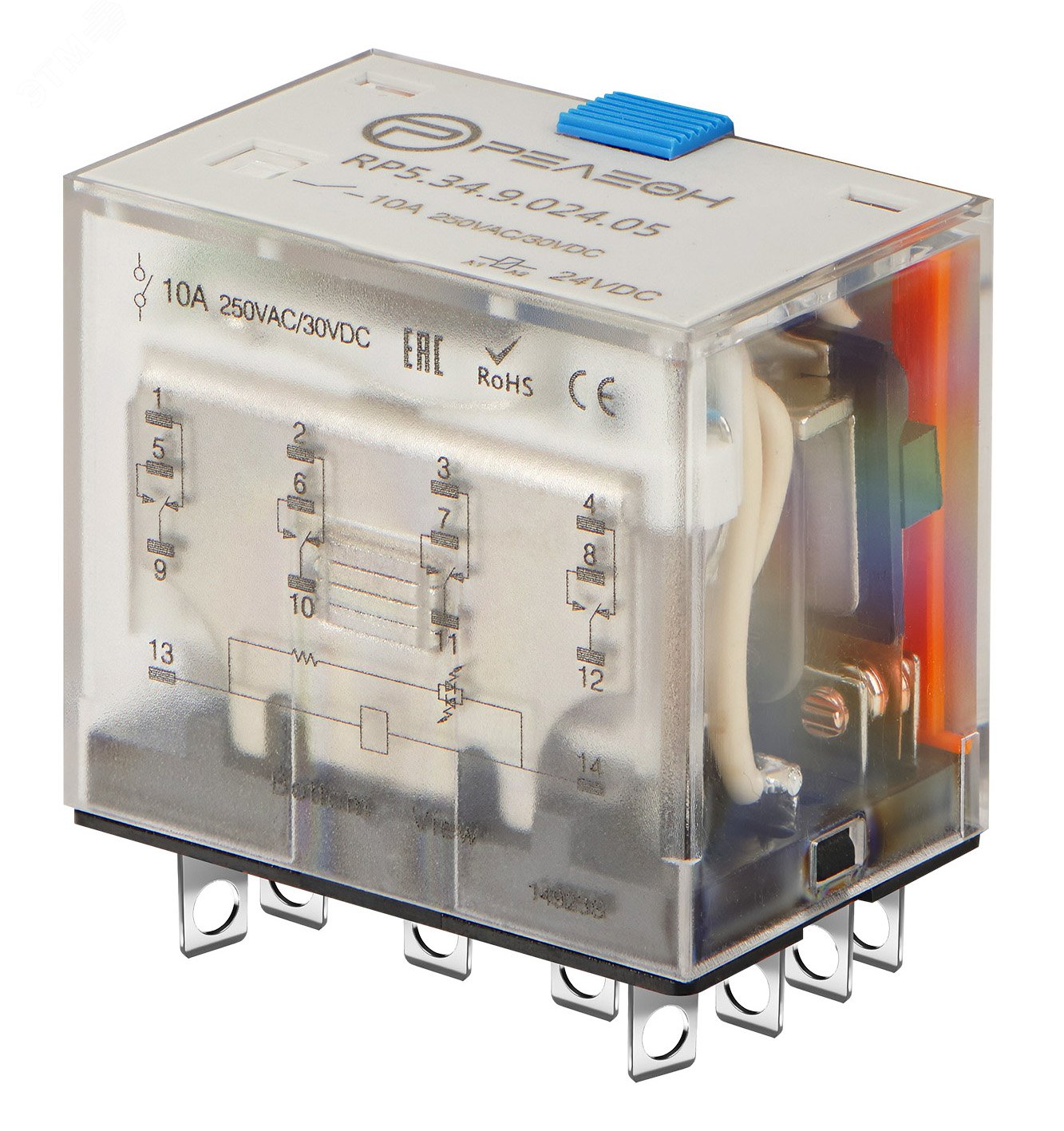 Изображение товара Миниатюрное силовое реле с 4 перекидными контактами и светодиодом 24В DC