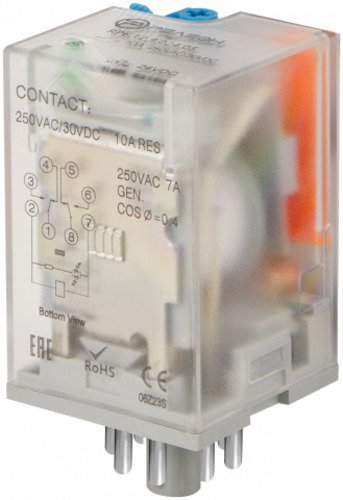 Изображение товара Универсальное реле 2 перекидных контакта 10А 24В DC в розетку