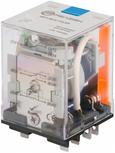 Изображение товара Силовое реле с 2 переключающими контактами 16А 110В DC блокируемая кнопка проверки светодиод