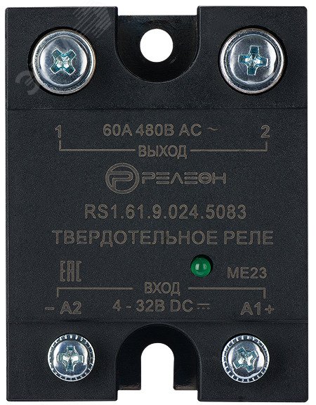 Изображение товара Твердотельное реле 24В DC вход 1НО 60А 48-530В AC переключение через 0