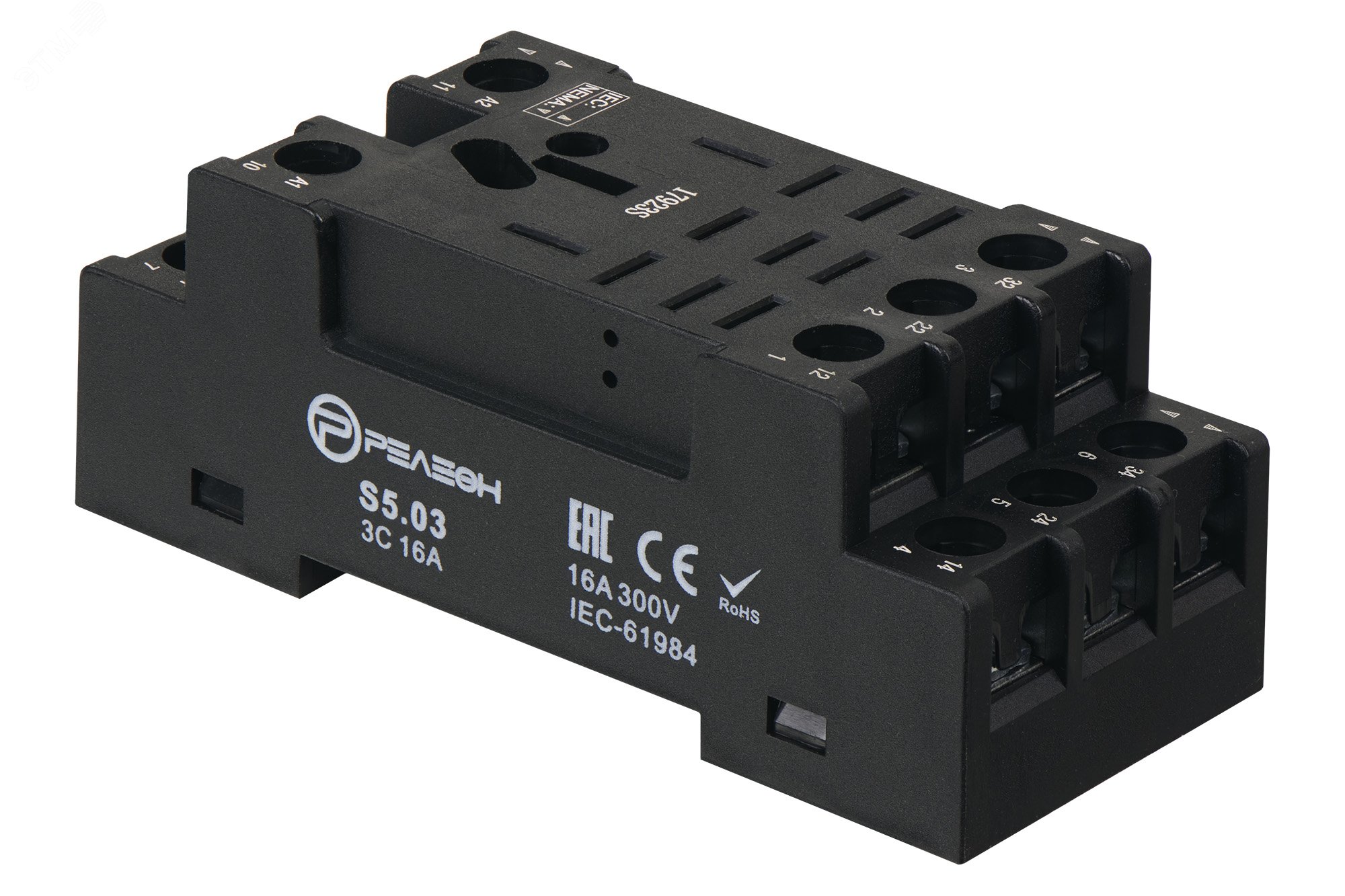 Изображение товара Розетка для реле RP5.33 и модуля PM8 DIN-рейка винтовые клеммы 16A 250V IP20