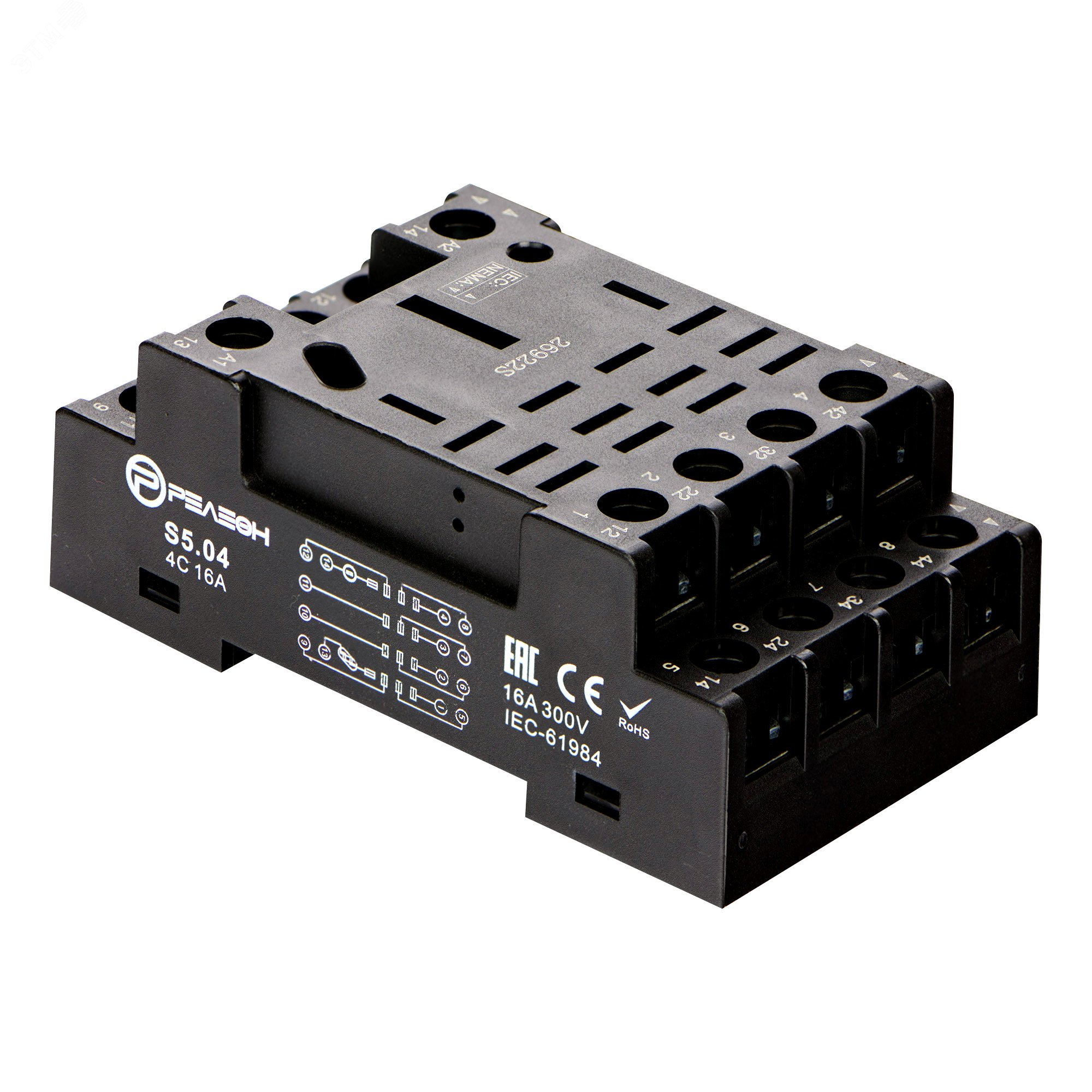 Изображение товара Розетка для реле RP5.34 и модуля PM8 монтаж DIN-рейка 16А IP20