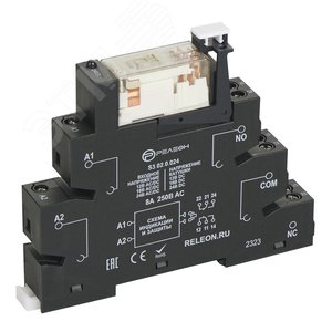 Изображение товара Модуль интерфейсный реле, 2 перекидных контакта 8А 24В AC/DC винтовые зажимы, прозрачный корпус реле (шт)