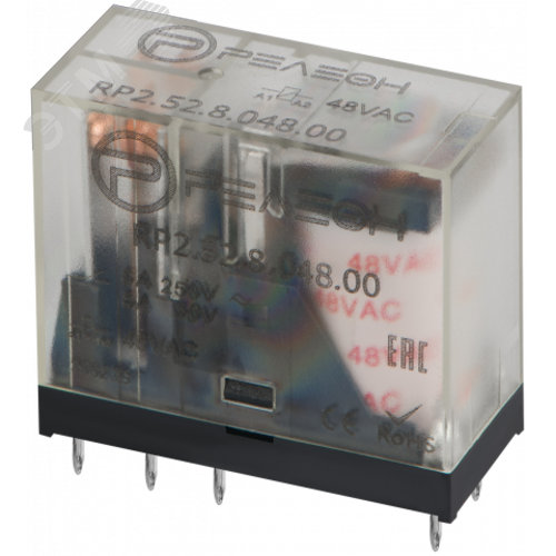 Изображение товара Миниатюрное промежуточное реле, 2 перекидных контакта 5А (48В AC) (шт)