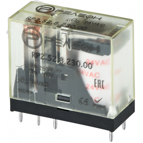 Изображение товара Миниатюрное промежуточное реле, 2 перекидных контакта 5А, 230В AC (шт)