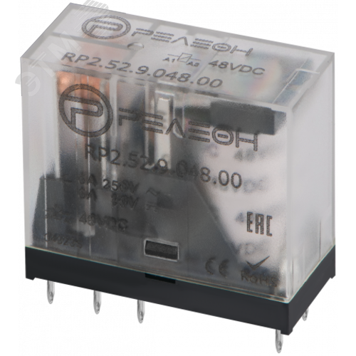 Изображение товара Миниатюрное промежуточное реле, 2 перекидных контакта 5А (48В DC) (шт)