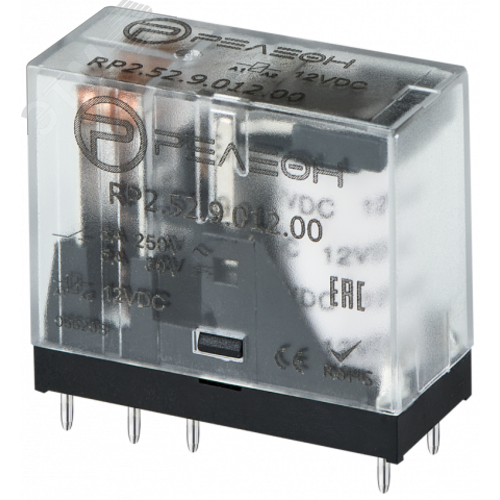 Изображение товара Миниатюрное промежуточное реле, 2 перекидных контакта 5А, 110В DC (шт)
