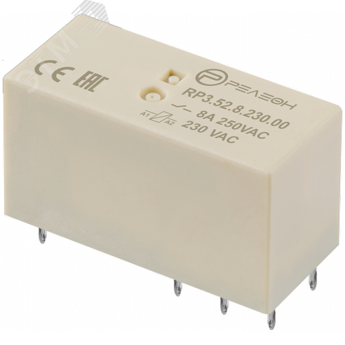 Изображение товара Низкопрофильное реле, 2 перекидных контакта 8А 230В AC - герметичное (шт)