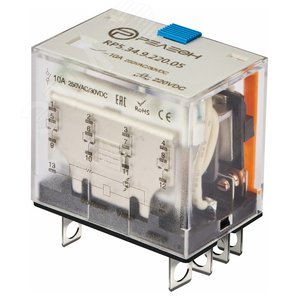 Изображение товара Миниатюрное силовое реле, 4 перекидных контакта 10А (220В DC) блокируемая кнопка проверки + светодиод (шт)