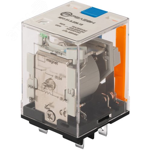 Изображение товара Силовое реле с магнитным гашением дуги, 1 НО контакт 16А, 220В DC, блокируемая кнопка проверки + светодиод (шт)
