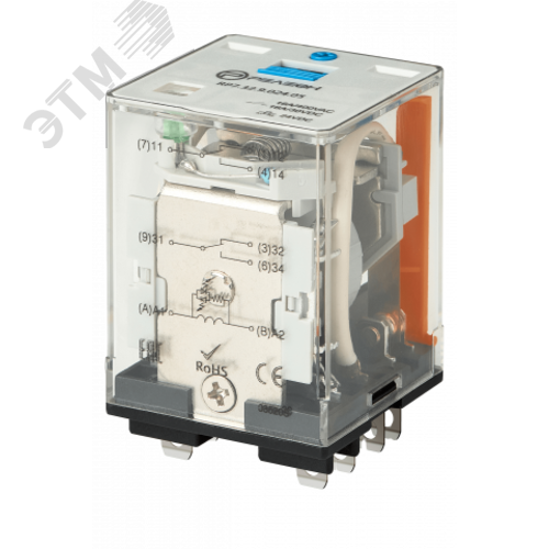 Изображение товара Силовое реле с магнитным гашением дуги, 2 НО контакта 16А, 110В DC, блокируемая кнопка проверки + светодиод (шт)