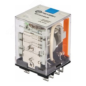 Изображение товара Силовое реле, 3 переключающих контакта 16А, 24В DC, блокируемая кнопка проверки + светодиод (шт)