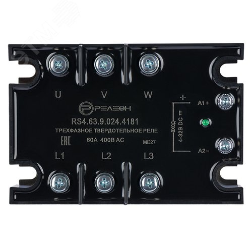 Изображение товара Трехфазное твердотельное реле (вход 24В DC) выход 3НО 65А, 48-440В AC произвольн переключение (шт)