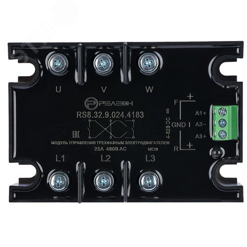 Изображение товара Модуль управления трехфазным электродвигателем (вход 24В DC) 2 реверс выхода 25А, 48-440В AC, произвольное переключение (шт)