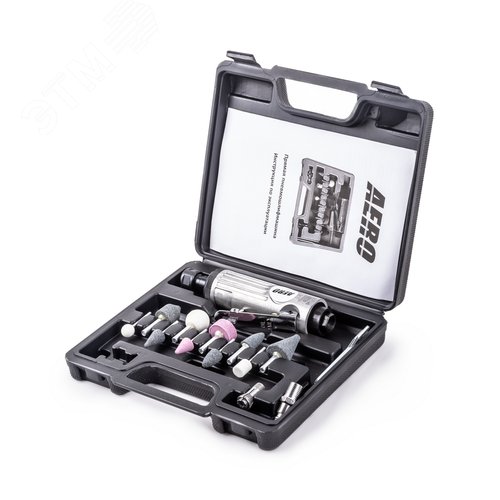 Изображение товара Прямая пневмошлифмашина с набором 15 предметов (шт)