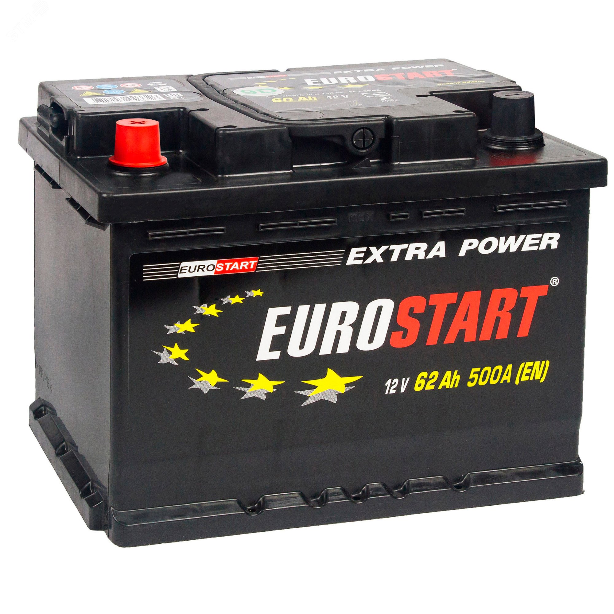 Изображение товара Аккумулятор автомобильный EUROSTART Extra Power 62Ah L+ 12V прямой полярности