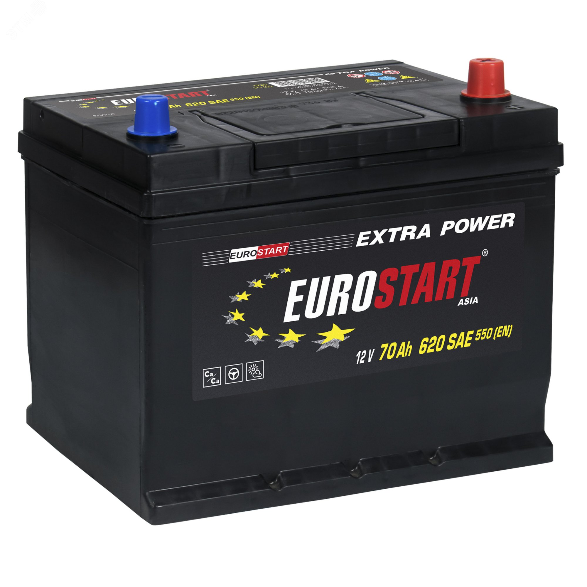 Изображение товара Аккумулятор автомобильный EUROSTART Extra Power Asia 70Ah R+ (нижний борт) (шт) Изображение товара Аккумулятор автомобильный EUROSTART Extra Power Asia 70Ah R+ (нижний борт) (шт)
