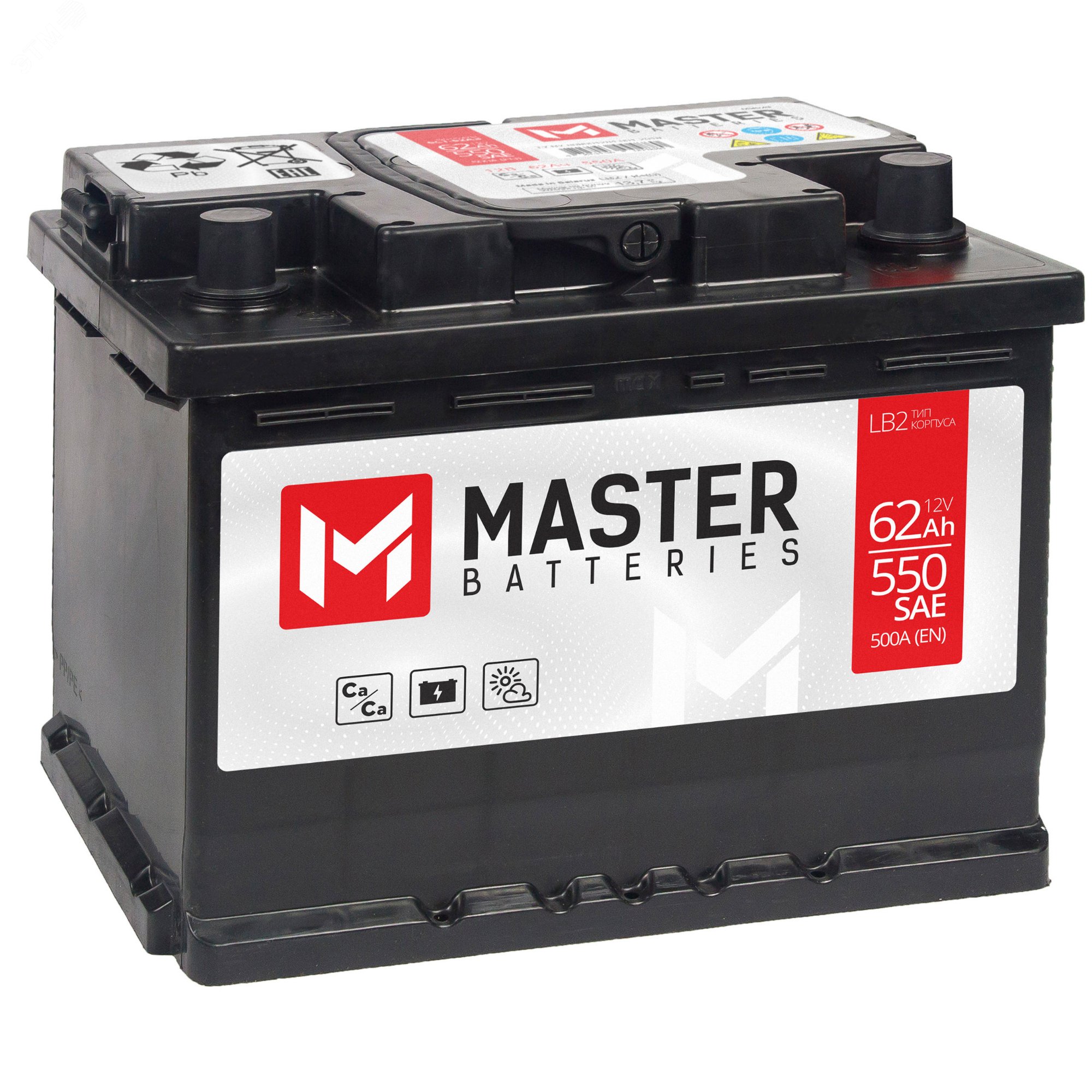 Изображение товара Авто аккумулятор MASTER BATTERIES 62Ah 12V обратная полярность