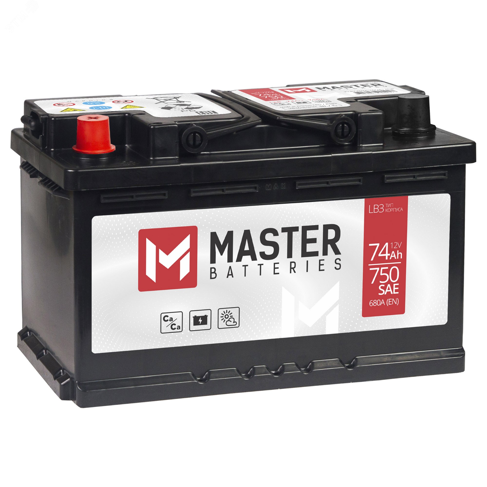 Изображение товара Автомобильный аккумулятор MASTER BATTERIES 74Ah 12V прямой полярности