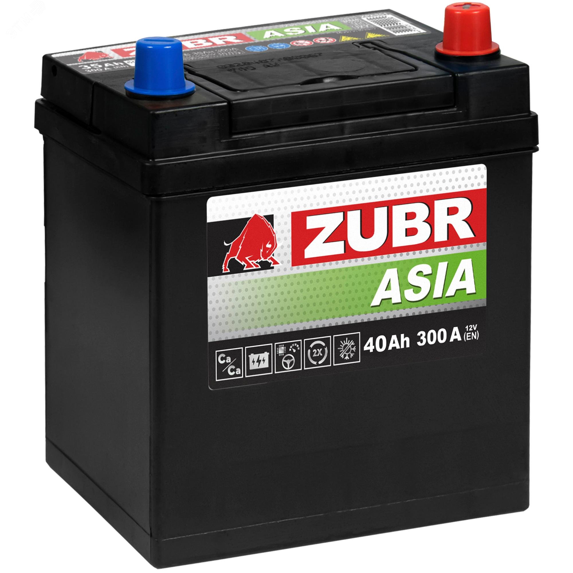 Изображение товара Автомобильный аккумулятор ZUBR Premium Asia 40Ah R+ 12V обратная полярность