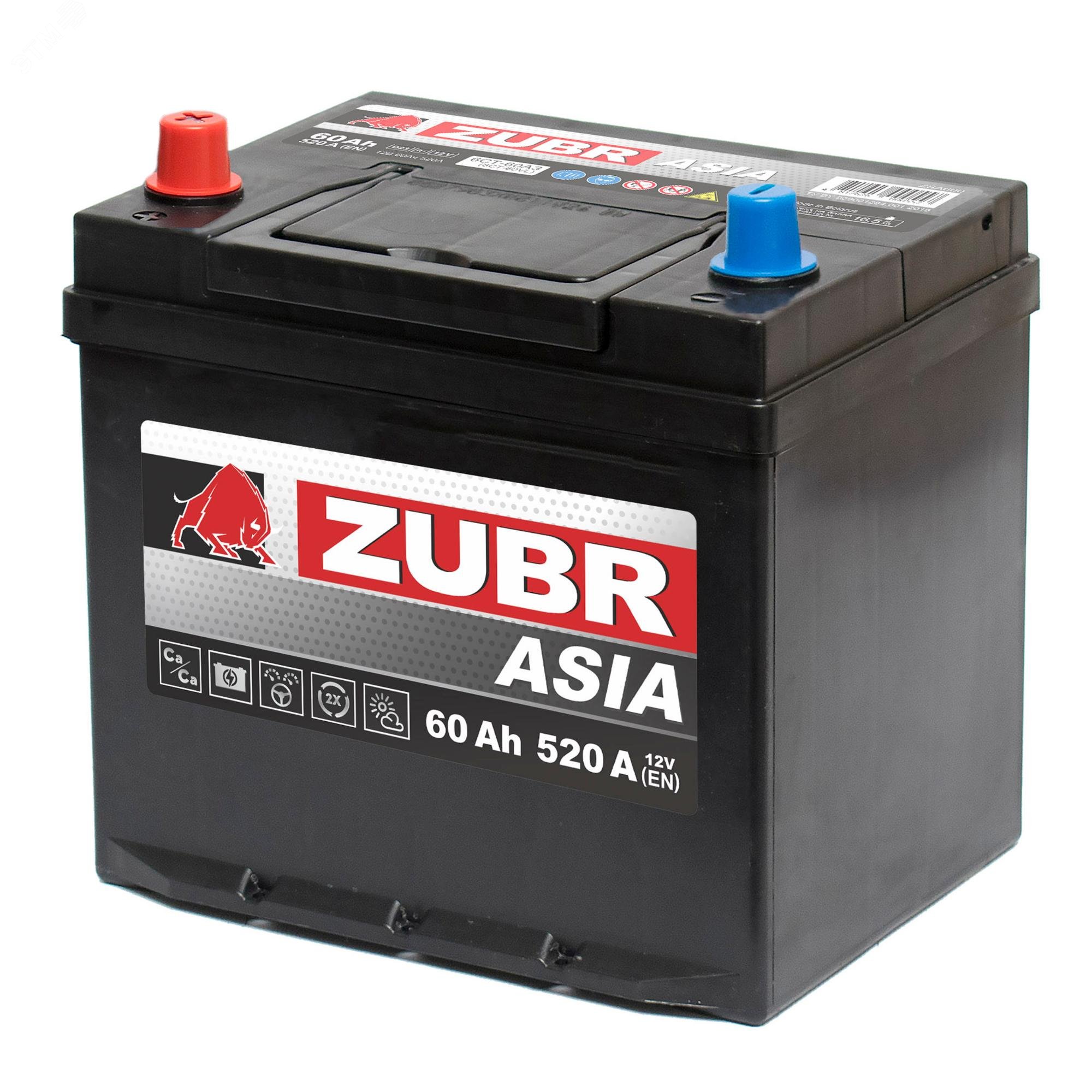 Изображение товара Автомобильный аккумулятор ZUBR Ultra Asia 60Ah L+ нижний борт 12V