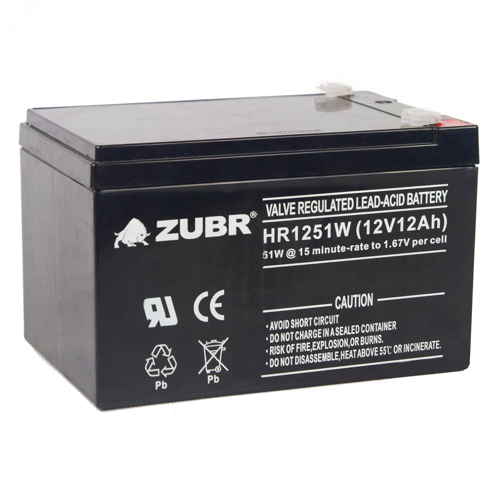 Изображение товара Аккумуляторная батарея ZUBR HR1251W 12V 12Ah для ИБП и электромобилей