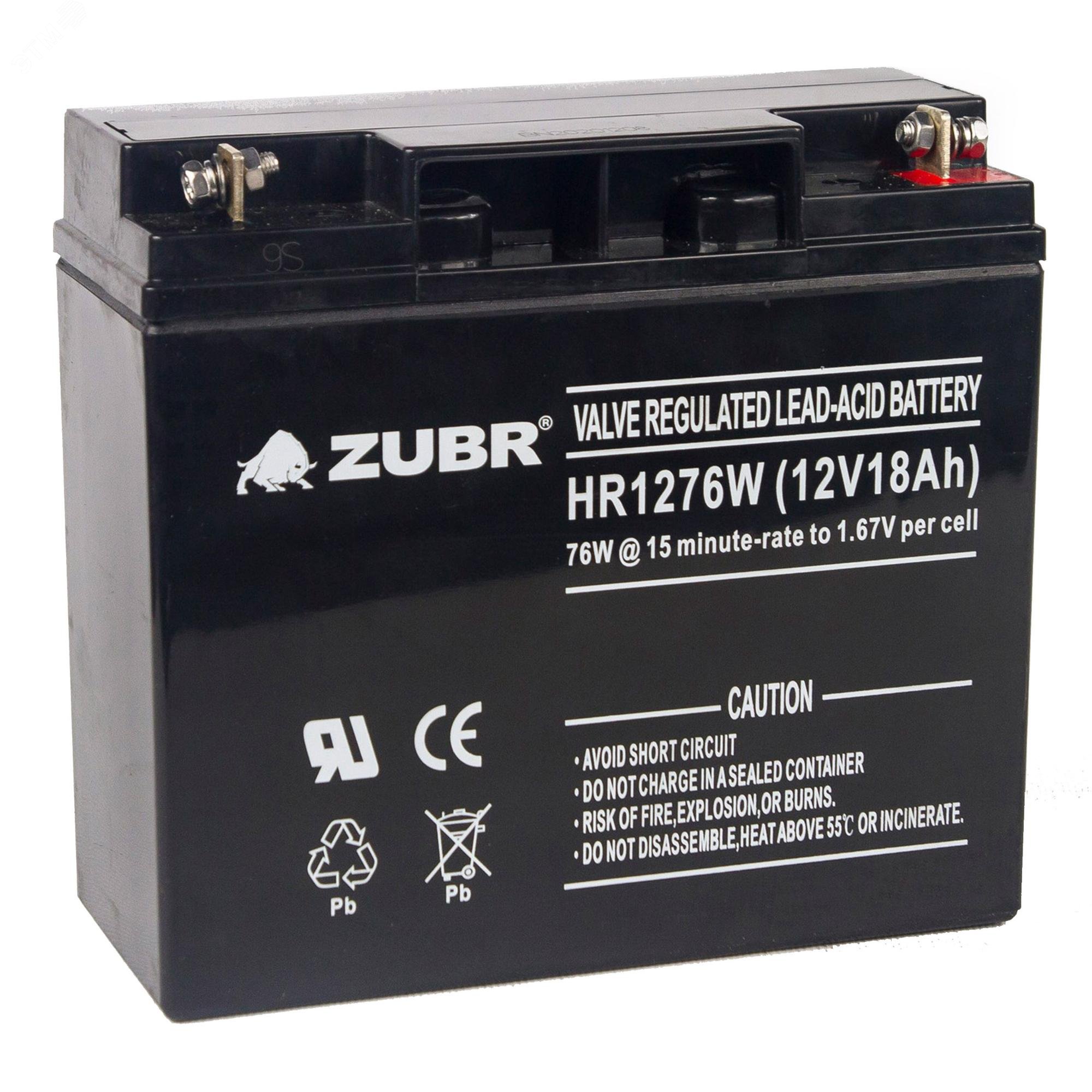 Изображение товара Аккумулятор ZUBR HR1276W 12V 18Ah AGM для ИБП и электромобилей