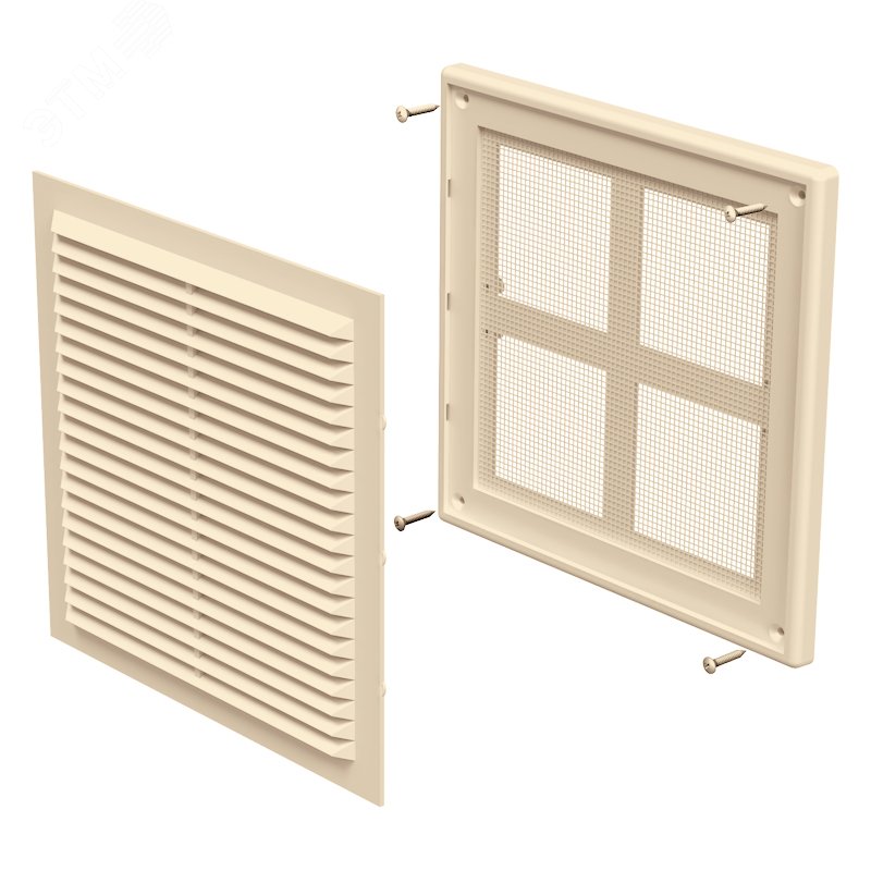 Изображение товара Решетка вентиляционная 2020 из пластика с антимоскитной сеткой бежевый квадратная