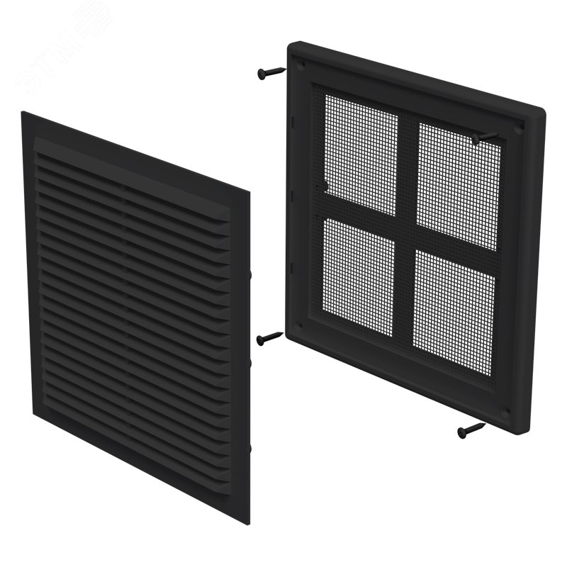 Изображение товара Решетка вентиляционная 2020 черная из пластика с антимоскитной сеткой