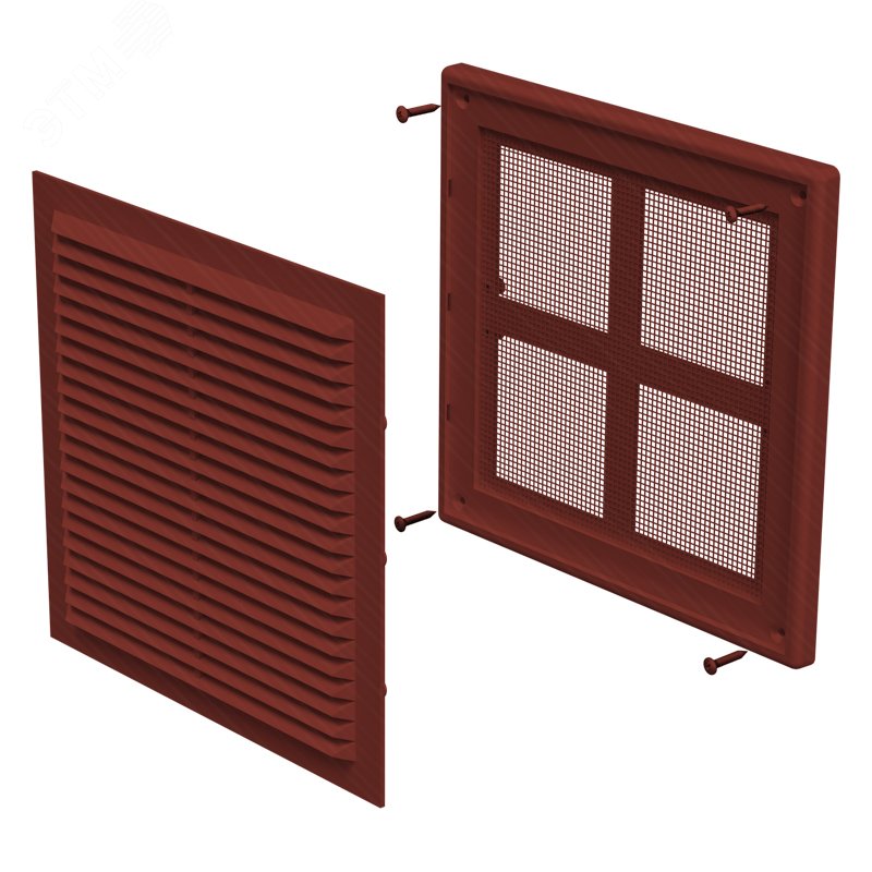 Изображение товара Решетка вентиляционная 2020 из пластика в цвете красное дерево с антимоскитной сеткой