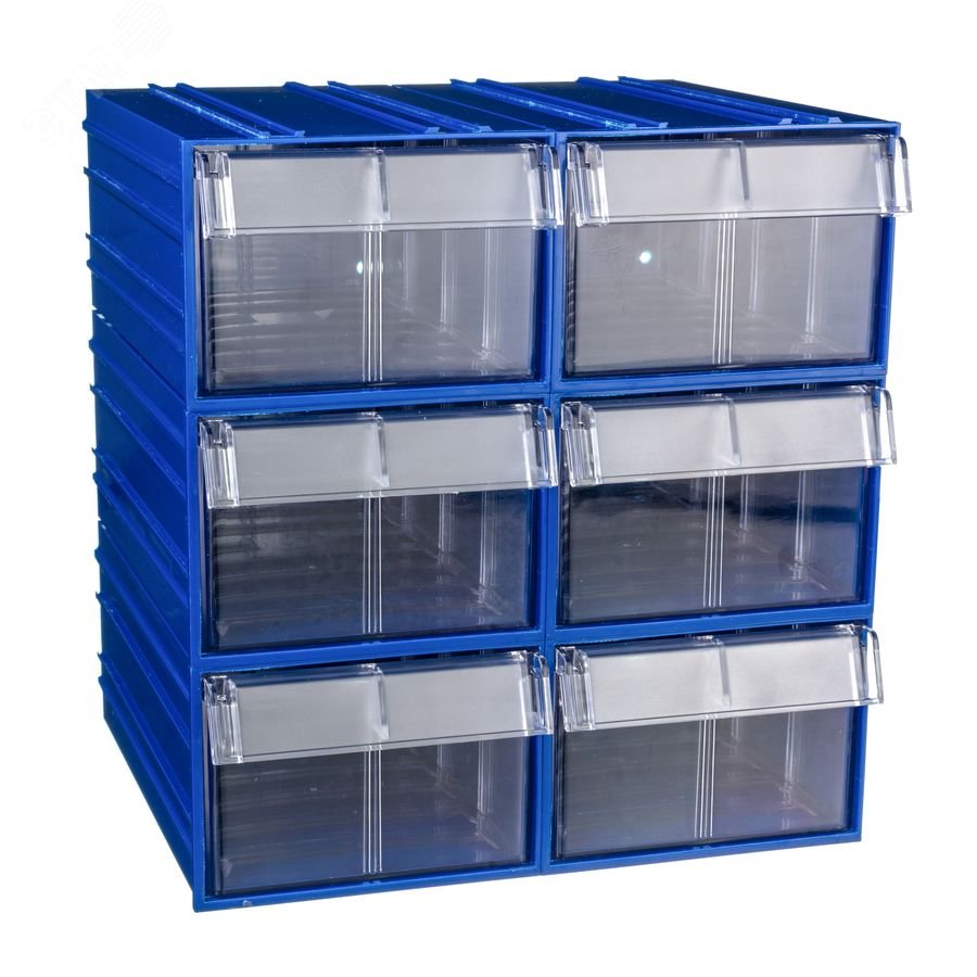 Изображение товара Пластиковый комплект коробов с выдвижными ящиками 6 штук, размеры 140х250х100 мм