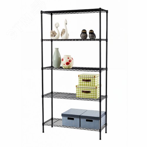 Изображение товара Стеллаж сетчатый,900х350х1800 мм, 5 полок, цвет черный, нагрузка на полку 50 кг (упак)