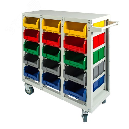 Изображение товара Стеллаж с направляющими мобильный, односторонний, 15 ячеек, грузоподъемность 350кг (шт)