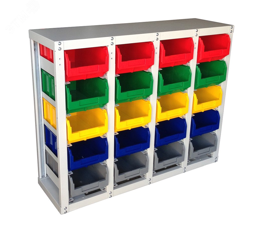 Изображение товара Универсальный металлический стеллаж с направляющими под ящики V-3-20 20 ячеек