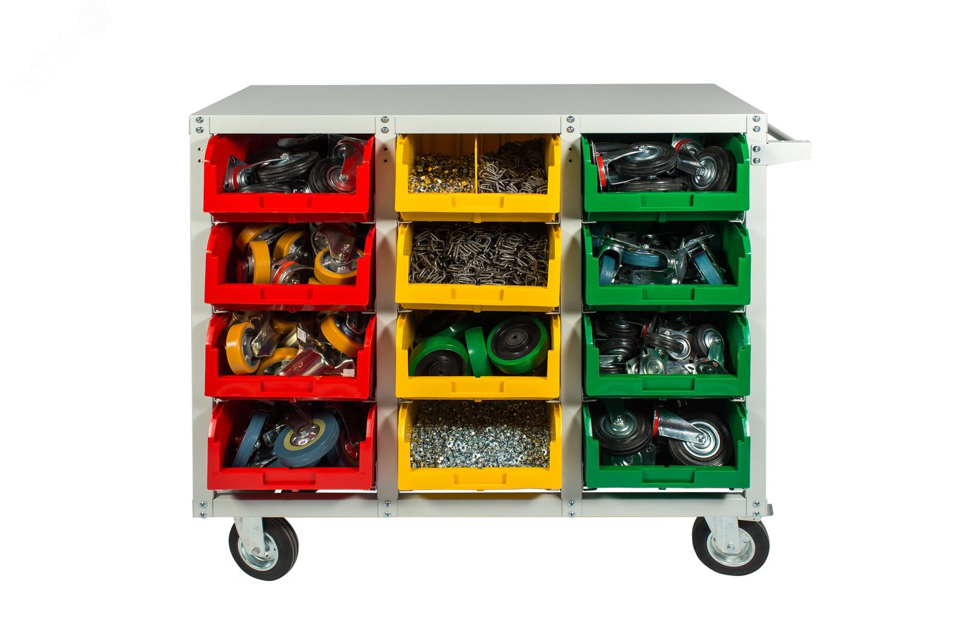 Изображение товара Универсальный металлоконструкционный стеллаж V-4-12 для пластиковых ящиков 12 ячеек