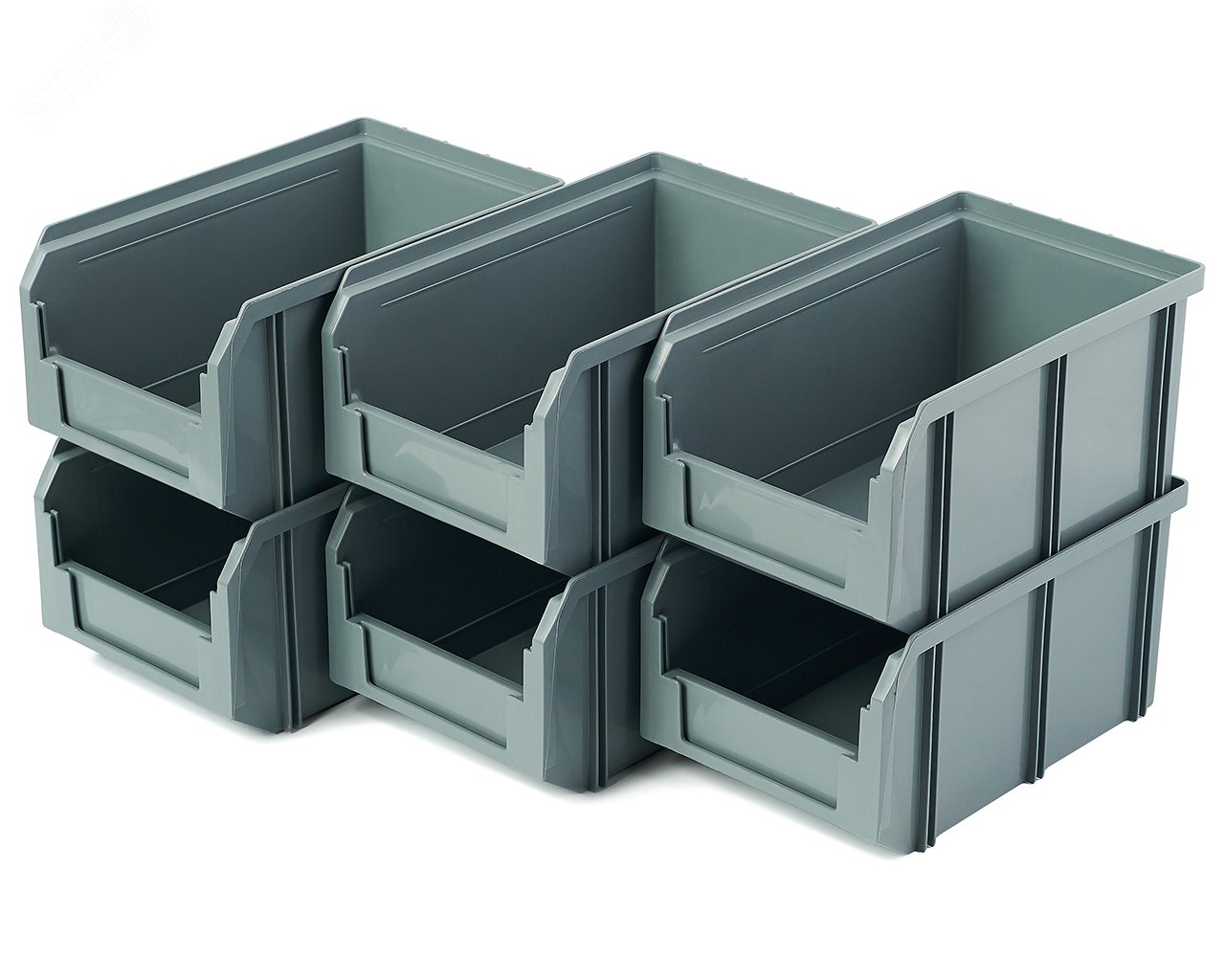 Изображение товара Комплект из 6 пластиковых ящиков Стелла-техник V-2-К6 серый для организации хранения