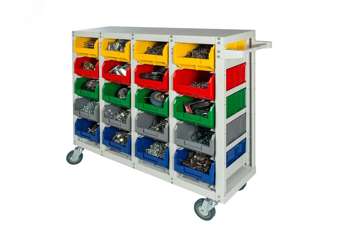 Изображение товара Мобильный односторонний стеллаж V3-20 ячеек грузоподъемность 350 кг Россия