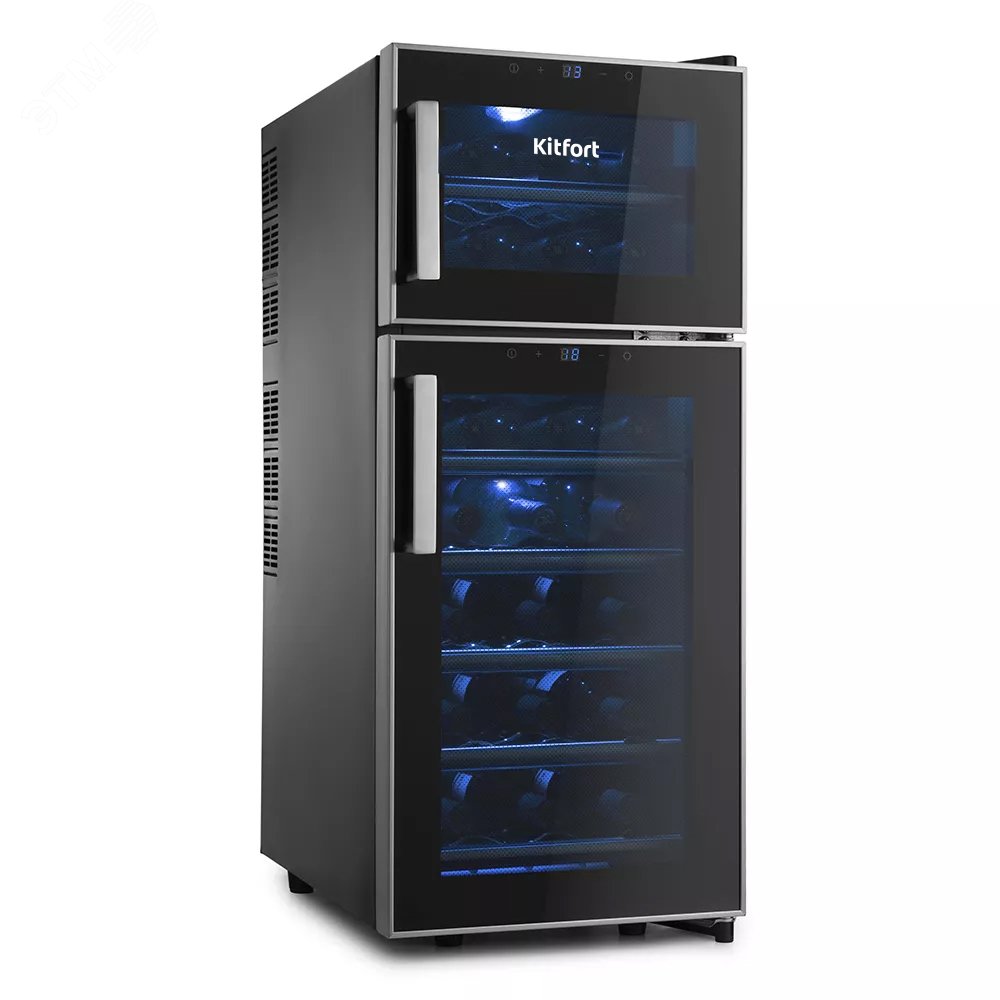 Изображение товара Винный шкаф Kitfort КТ-2407 60л 2 зоны воздушное охлаждение стильный дизайн