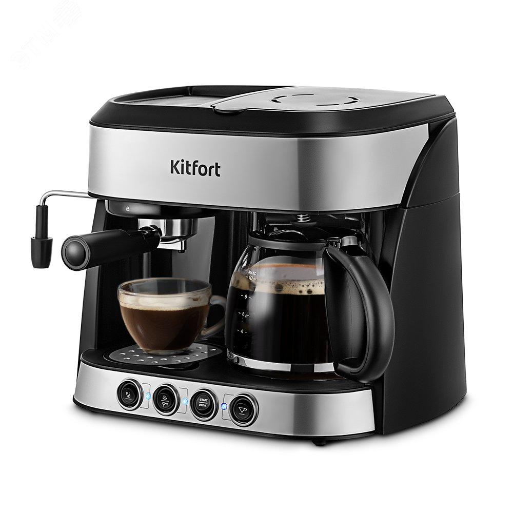 Изображение товара Кофейная станция Kitfort КТ-7185 - комбинированная кофемашина рожковая и капельная