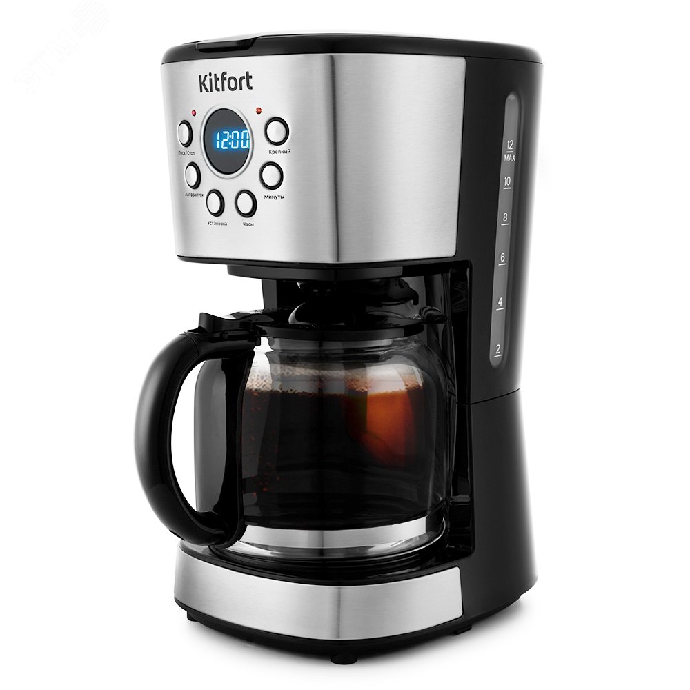 Изображение товара Кофеварка KT-728, объем 1,5 л, мощность 900 Вт, цвет черно-серебристый (шт)