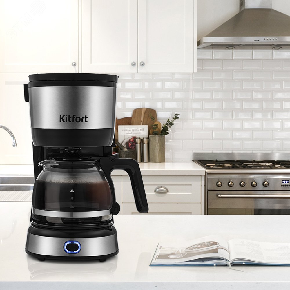 Кофеварка KT-730, объем0,6 л, мощность 750 Вт, цвет черно-серебристый КТ-730 KITFORT - превью 2