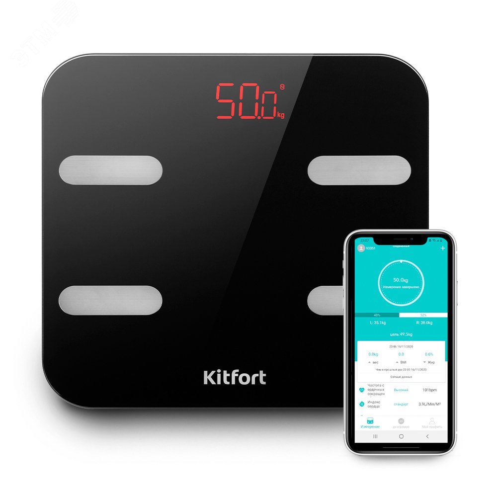 Изображение товара Умные весы KT-806 черные с синхронизацией по Bluetooth