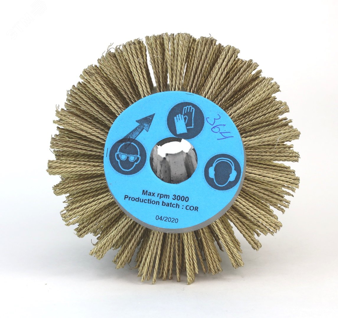 Изображение товара Щетка Д110x100x19+4 паза, ворс корд латунир-я сталь 0,20 жгут 1,40 по дереву для щеточных шлиф машин с валом Д19+4 (3-364) (шт)