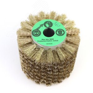 Изображение товара Щетка Д110x100x19+4 паза, ворс гофр латунир-я сталь 0,35 по дереву для щеточных шлиф машин с валом Д19+4 (3-361) (шт)