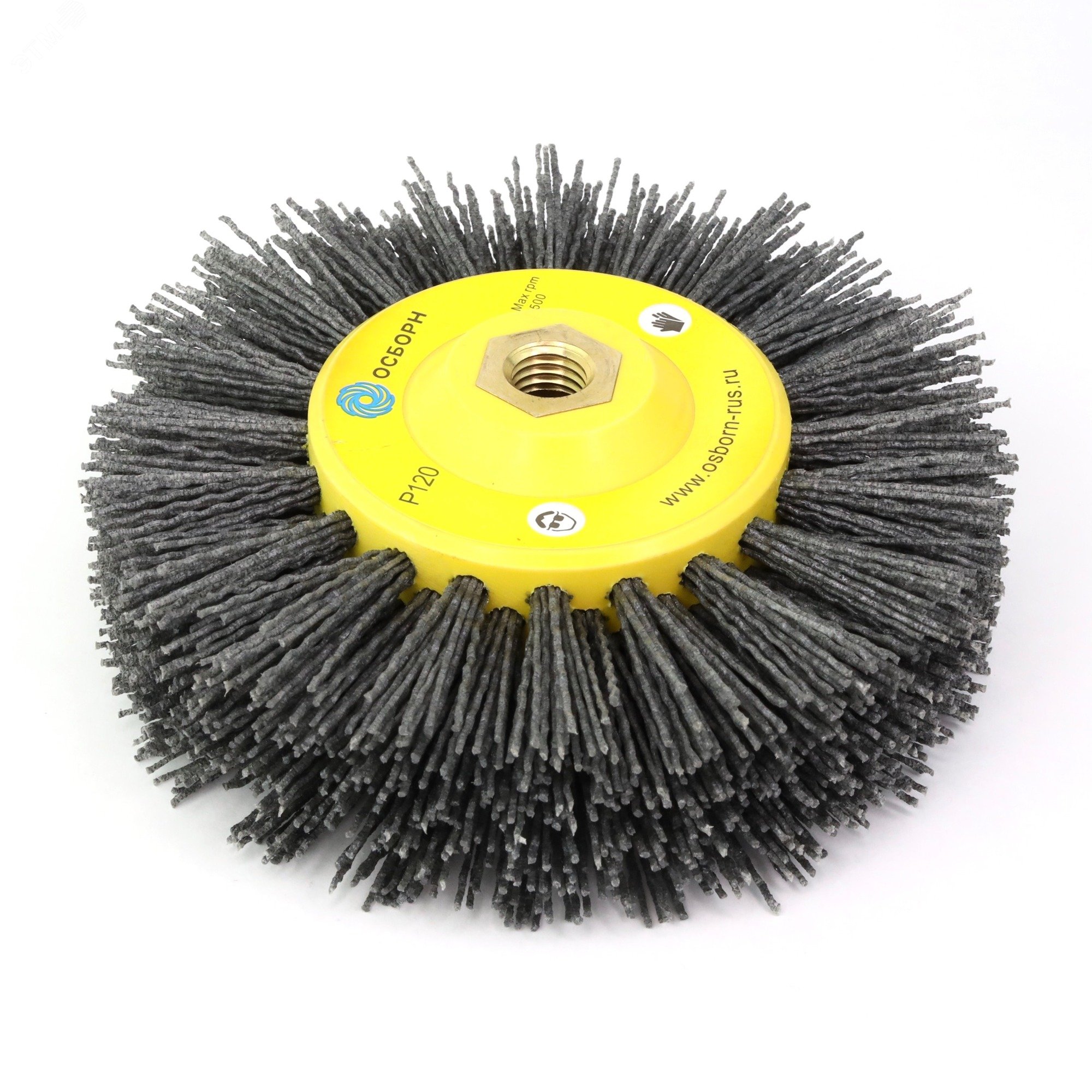 Изображение товара Щетка дисковая Д150x40xM14, ворс полимер абразив P120 по дереву для УПМ УШМ (болгарка) (6-013) (шт)